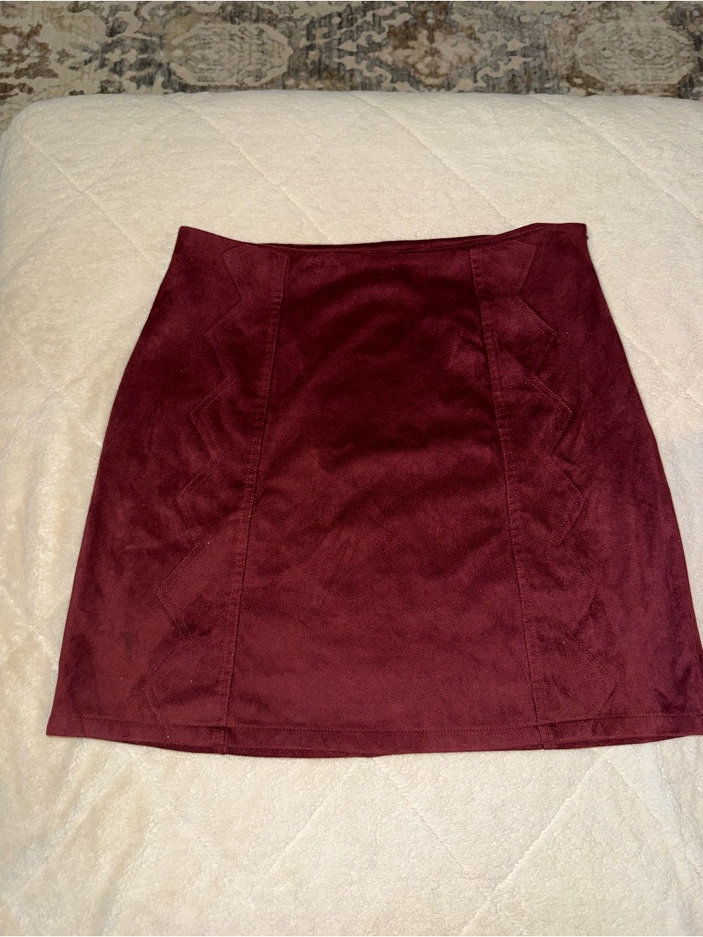 Women's Burgundy Suede Mini Skirt - Classic A-Line